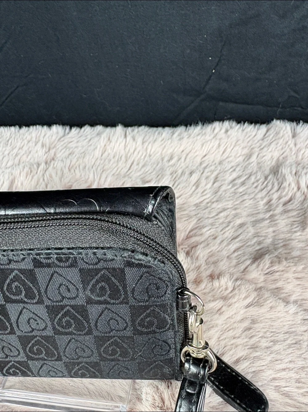 Black Heart Embossed Wristlet Clutch Wallet Heart Charm